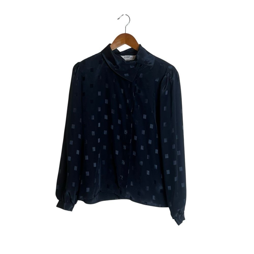 Youville square black satin‎ button up blouse. Size 14